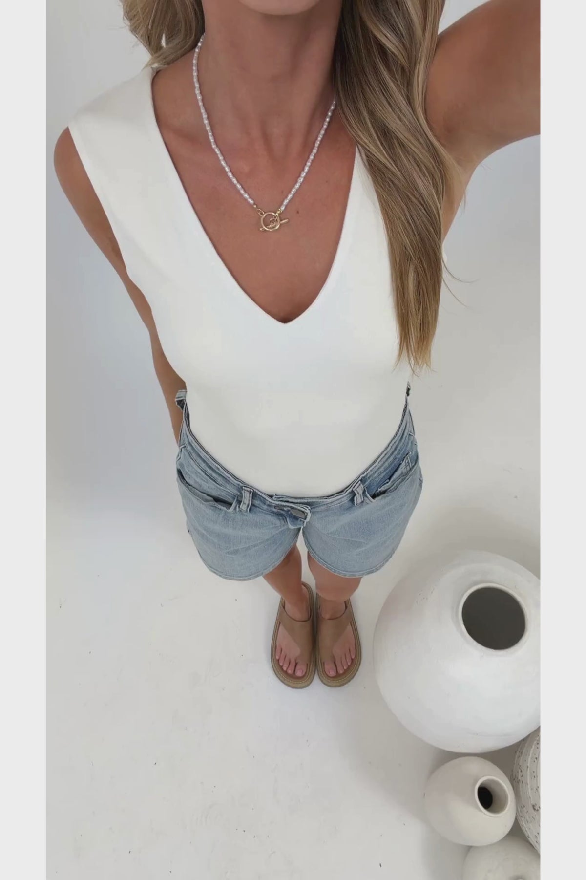 Ryder Top - V Neck Sleeveless Tank Top in White