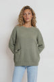 Caesar Jumper - Crew Neck Long Knit with Pocket and Ribbed Hemlines in Green