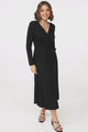 Chambery Maxi Dress - True Wrap Dress with Long Sleeves in Black