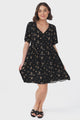 Lavenne Mini Dress - Short Sleeve Smock Dress with Lattice Detailing Melany Print Black