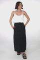 Quinn Denim Maxi Skirt - Elasticated High Waisted Denim Skirt in Black