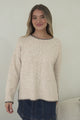 Halo Jumper - Crew Neck Cable Detailed Step Hem Knit with Contrast Hemlines in Latte
