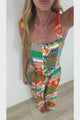 Ren Jumpsuit - Square Neck Thick Strap Jumpsuit with Waist Tie and Pockets in Myra Print