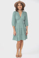 Amilia Mini Dress - Tiered Button Down Dress in Sage