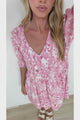 Brissa Mini Dress - V-Neck Shirred Bodice Balloon Sleeve Dress in Katarina Print