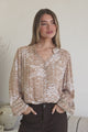 Diandra Blouse - Mandarin Collar Button Down with Lace Insert Detailing in Rossa Print
