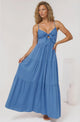 Constantine Maxi Dress - Bow Tie Bust Tiered Sun Dress with Pockets in Blue