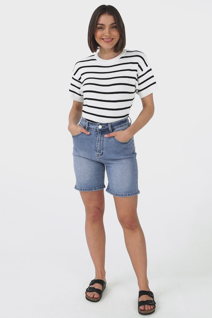 Allan Long Denim Shorts Mid Wash