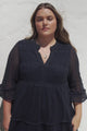 Emberly Mini Dress - Open-Work Lace Dress with Buttoned Bodice in Navy