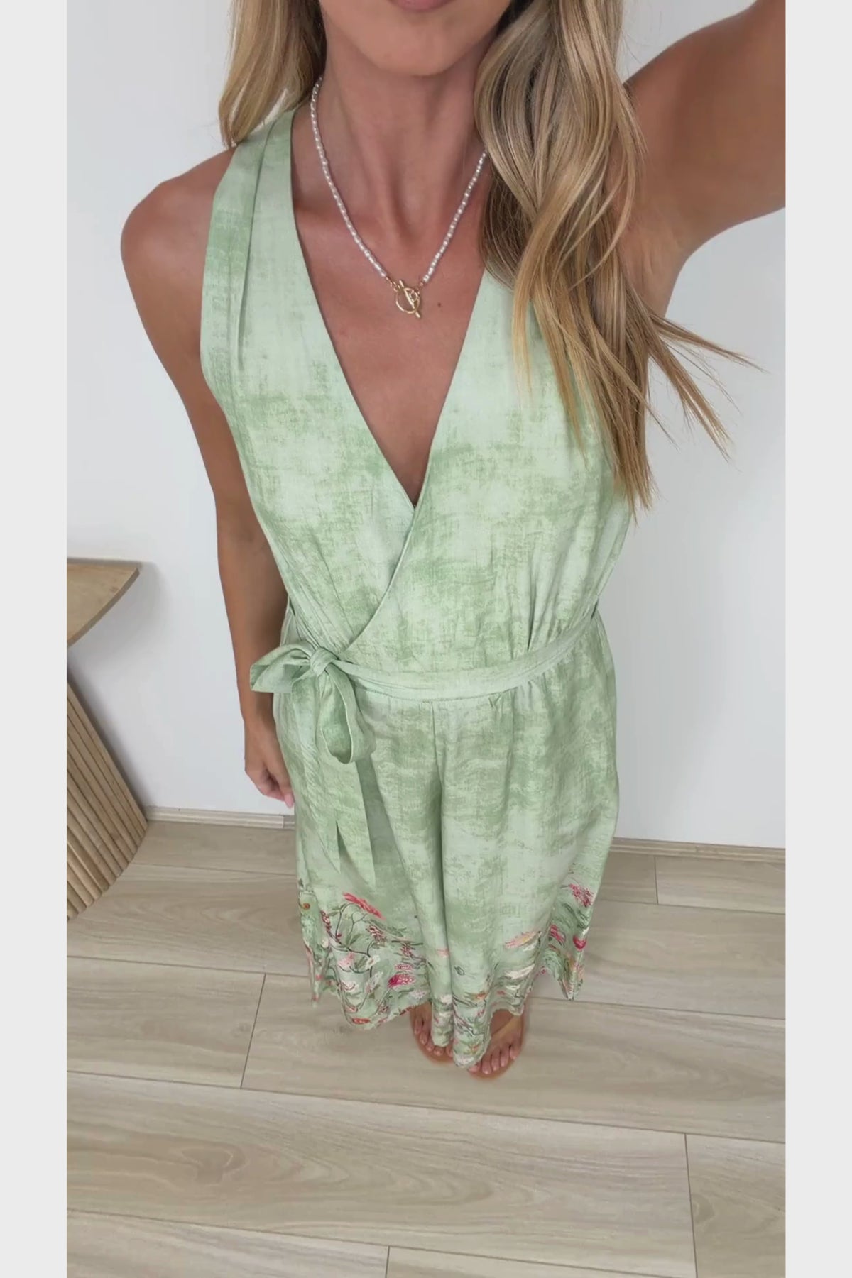 Lira Jumpsuit - V-Neck Wide Leg Pant Jumpsuit with Belt in Ferngully Print