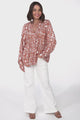 Lynn Blouse - Button Down Smock Top with Long Cuffed Sleeves in Cailan Print Rust