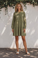 Eliza Mini Dress - Mandarin Collar Dress with Pintuck Front Detailing in Green