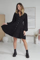 Soho Mini Dress - A Line Button Down Tiered Dress in Black