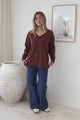 Clarke Jumper - V-Neck Batwing Sleeve Ribbed Step Hemline Knit in Rust