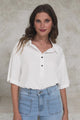 Solana Top - Collared Buttoned Neckline Boxy Tee in White