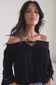 Sarah Top - Off Shoulder Ruffled Sleeve Top in Black
