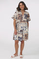 Abilia Mini Dress - Mandarin Collar Smock Dress in Alphy Print