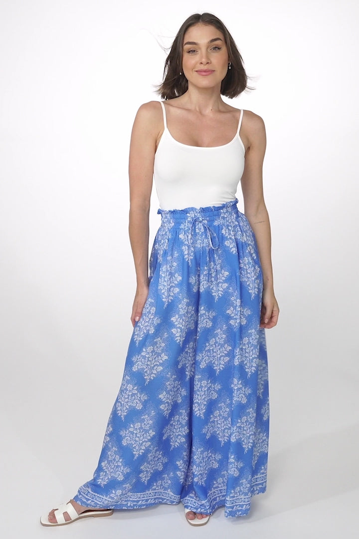 Charli Pants -  Paper Bag High Waisted Wide Leg Pants in Bridgette Print