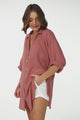 Beachly Shirt - Folded Collar Button Down Relaxed Shirt In Coral