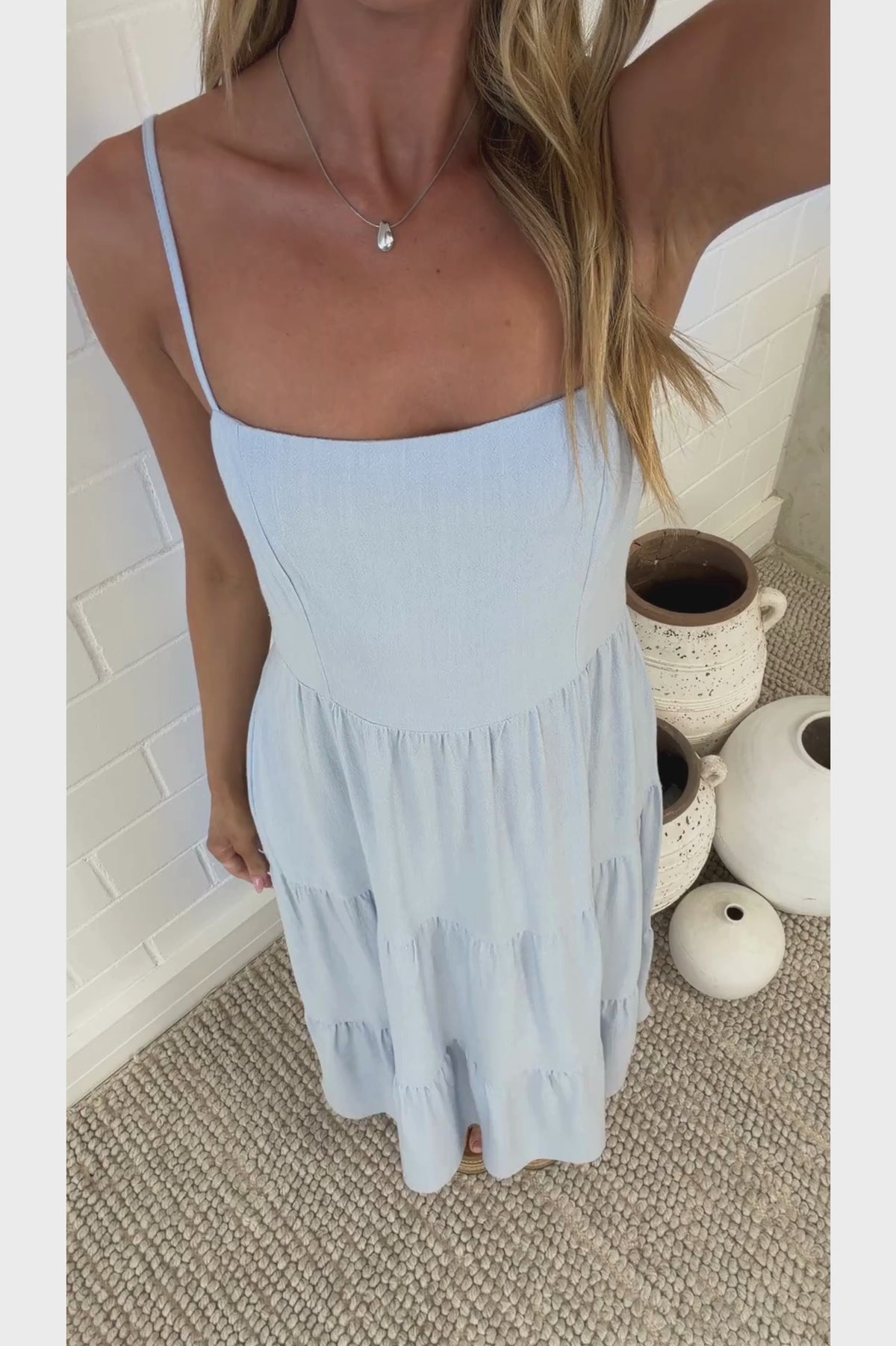 Palmer Midi Dress - Tiered Sun Dress with Pockets in Blue