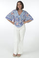 JAASE - Gabriella Top: Mandarin Collar Deep V Neck Crochet Trim Top in Heaven Print