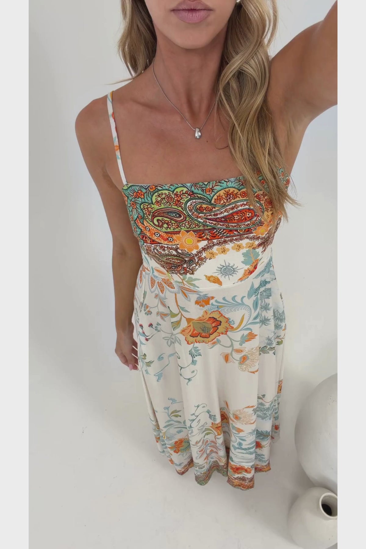 Mattina Maxi Dress: Spaghetti Strap Sun Dress in Tavira Print