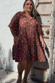 Marah Mini Dress - Mandarin Collar Short Sleeve with Tie Smock Dress in Parisian Polka Rust