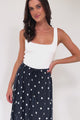 Hellen Maxi Skirt - High Waisted Skirt with Front Splits in Parisian Polka Print Navy