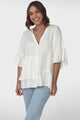 Nell Linen Top - A-Symmetric Detailed Button Down Shirt in White