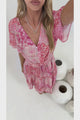 Soraya Midi Dress - V Neck Front Button A Line Dress with Adjustable Waist Tie in Coralise Print Pink