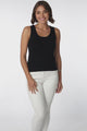 Lorena Ribbed Top - Scooped Neckline Thick Strap Ribbed Top in Black