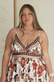Aviva Mini Dress - V Neck Smocked Bodice A-Line Dress with Adjustable Straps in Peonia Print