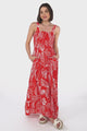 Loretta Maxi Dress - Elasticated Bodice Sun Dress in Havanna Print Red