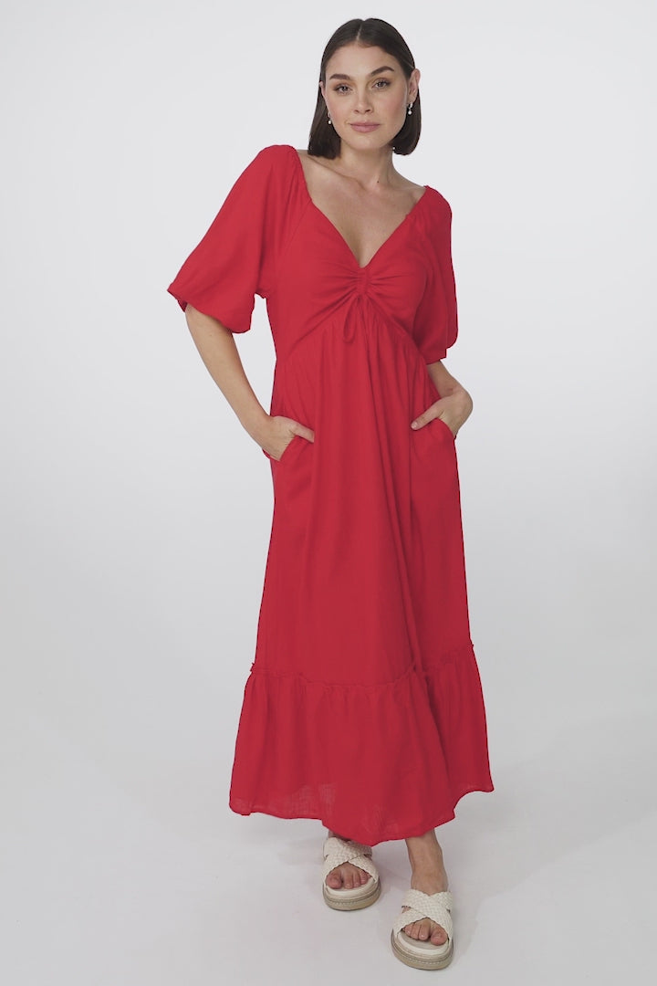 Aadrika Maxi Dress - On Or Off Shoulder Shirred Back in Red