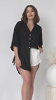 Beachly Shirt - Folded Collar Button Down Relaxed Shirt In Black