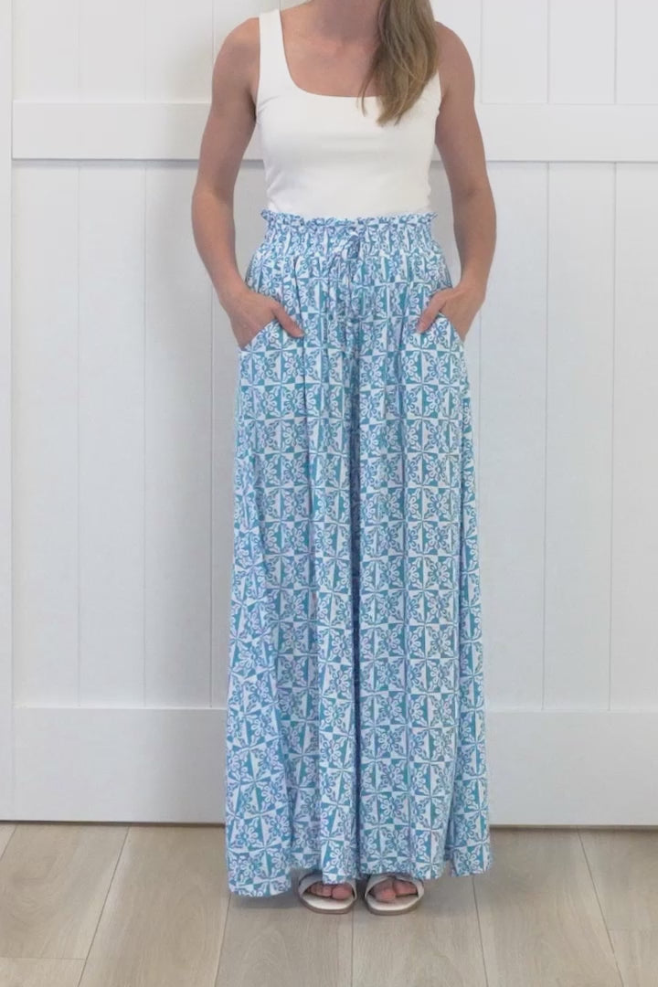 Charli Pants -  Paper Bag High Waisted Wide Leg Pants in Dory Print