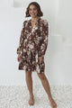 Soho Mini Dress - A Line Button Down Tiered Dress in Berna Print Brown