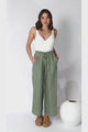 Armon Pants - Paper Bag Waist with Tie Wide Leg Pants in Khaki