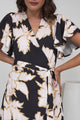 Carolina Midi Dress - V Neck Wrap Dress with Ruffle High Low Hemline in Illaria Print