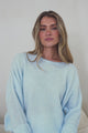 Joanne Knit Top - Crew Neckline Bat Wing Long Sleeve Top in Baby Blue