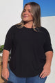 Allegra Knit Top - Crew Neck Curved Hem Box Silhouette Top in Black