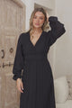 Lauder Maxi Dress - Lace Trim A-Line Dress with Balloon Sleeves in Black