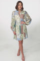 Cadell Mini Dress - Mandarin Collar Buttoned Down Dress Morocco Print