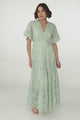 Madeline Maxi Dress - Lace Trim Embroidered A Line Dress in Mint