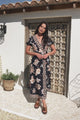 Varonia Midi Dress - V Neck Short Puff Sleeve Wrap Dress in Capella Print