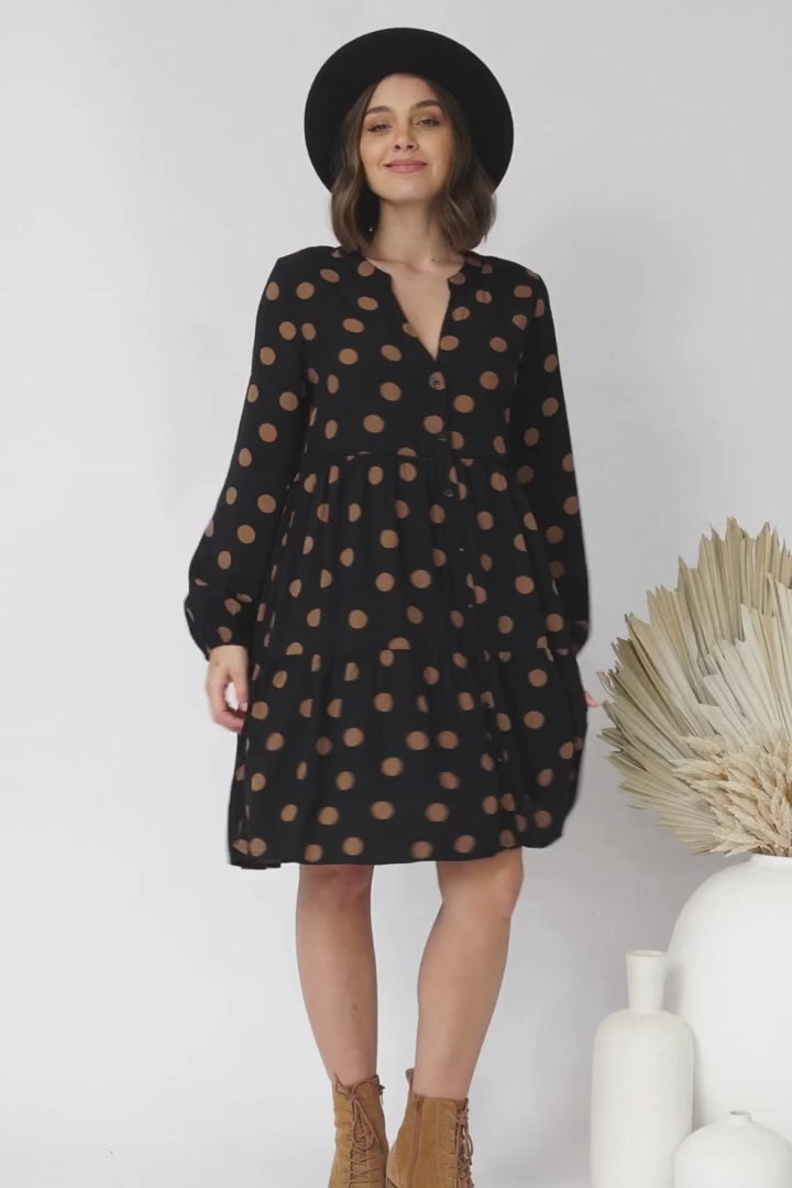Sarah Mini Dress - Bermuda Collar Tiered Button Down Dress in Mahony Print