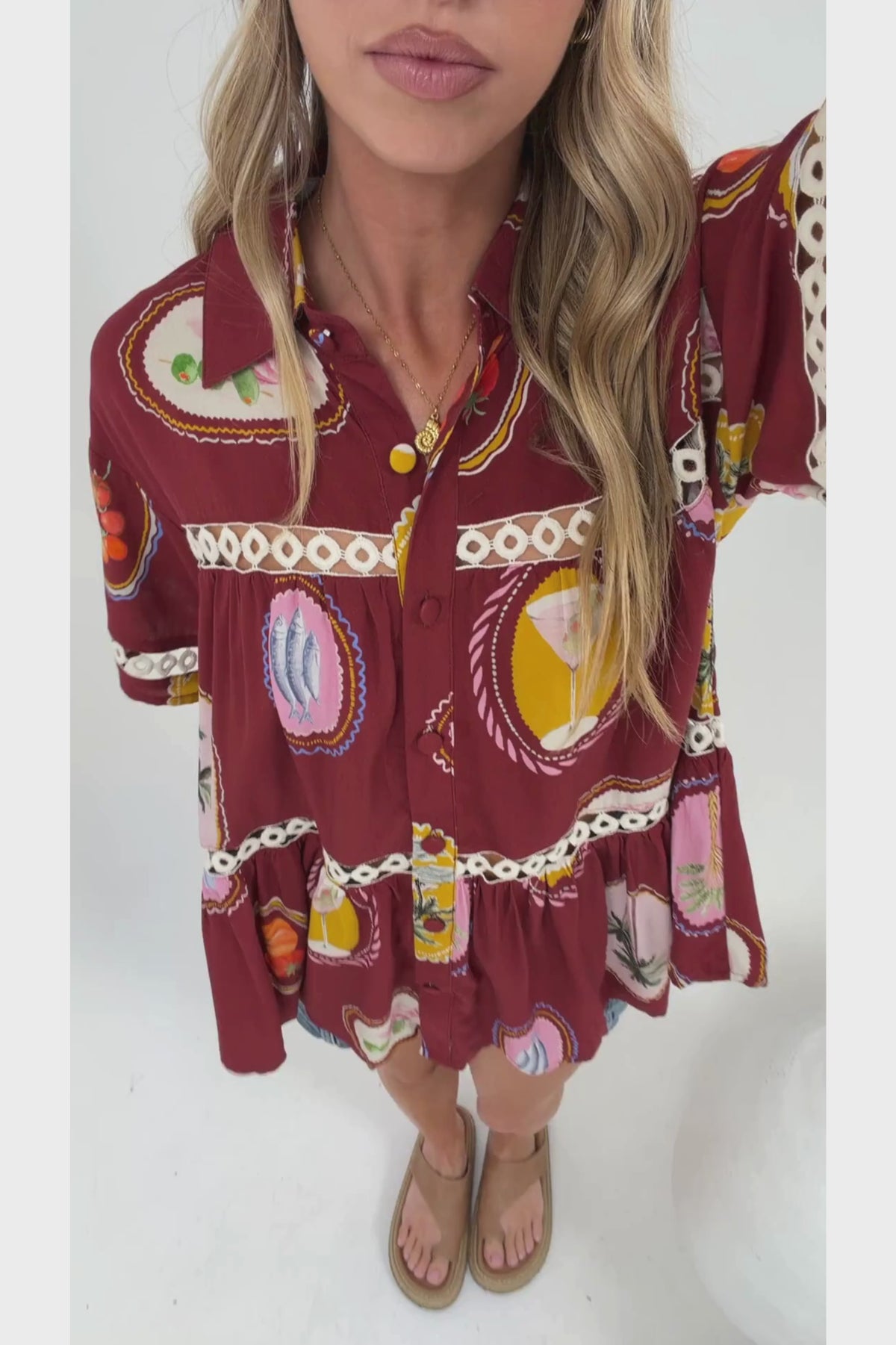 Leyana Shirt - Collared Cut Out Insert Button Down in Tamrin Print