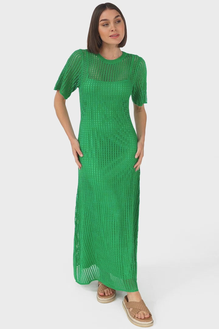 Aanya Knit Maxi Dress - Body Con Dress In Green