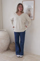 Clarke Jumper - V-Neck Batwing Sleeve Ribbed Step Hemline Knit in Beige
