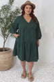 Astara Mini Dress -  V Neck Tiered Smock Dress in Green